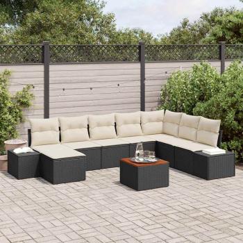ARDEBO.de - 9-teiliges Garten-Sofa-Set mit Kissen Schwarz Poly-Rattan Akazie