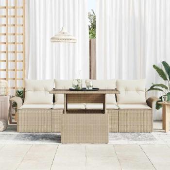 5-teiliges Garten Sofa Set mit Kissen Beige Poly Rattan