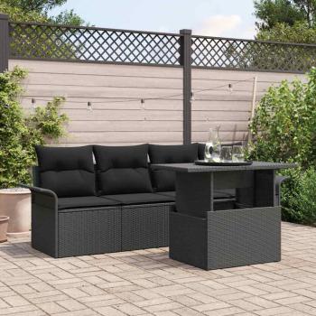 ARDEBO.de - 5-teiliges Garten-Sofa-Set mit Kissen Schwarz Poly-Rattan