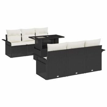 Gartensofa-set mit Kissen 7 pcs Schwarz Poly-Rattan