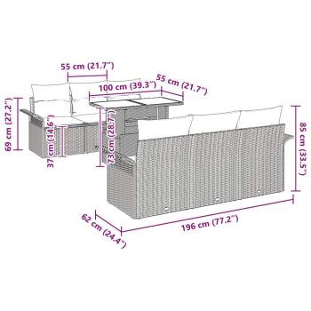 ARDEBO.de - 7-teiliges Garten-Sofaset mit Kissen in Hellgrau aus Poly-Rattan
