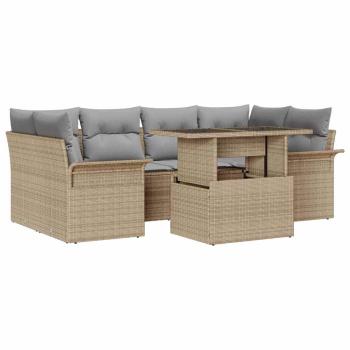 ARDEBO.de - 7-teiliges Gartensofa-Set mit Kissen Beige Poly Rattan