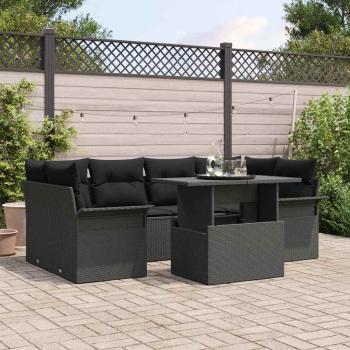 ARDEBO.de - 7-teiliges Garten Sofa Set mit Kissen Schwarz Poly Rattan