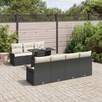 8-teiliges Garten Sofa Set mit Kissen Schwarz Poly-Rattan