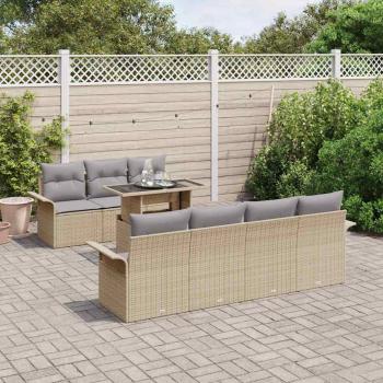 8-teiliges Garten-Sofa-Set mit Kissen Beige Poly Rattan