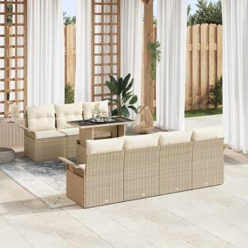 ARDEBO.de - 8-teiliges Garten Sofa Set mit Kissen Beige Poly Rattan