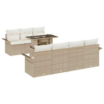 8-teiliges Garten Sofa Set mit Kissen Beige Poly Rattan