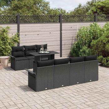 8-Teiliges Garten Sofa Set mit Kissen Schwarz Poly Rattan