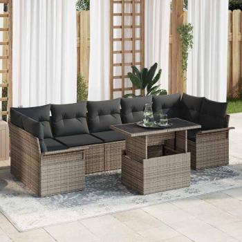 ARDEBO.de - 8-teiliges Garten Sofa Set mit Kissen Grau Poly Rattan