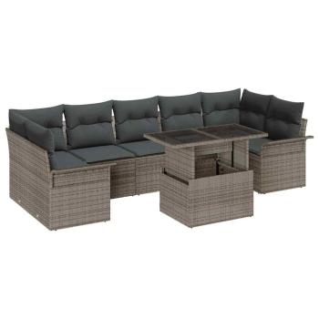 8-teiliges Garten Sofa Set mit Kissen Grau Poly Rattan