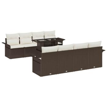 9-teiliges Garten Sofa Set mit Kissen Braun Poly Rattan