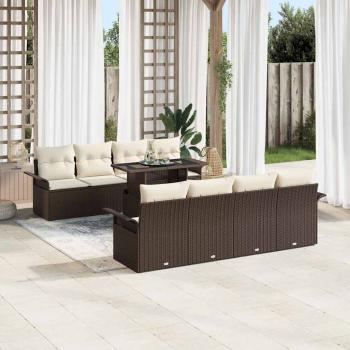 9-teiliges Garten Sofa Set mit Kissen Braun Poly Rattan