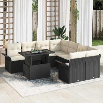 ARDEBO.de - 9-teiliges Garten-Sofa-Set mit Kissen schwarzes Poly-Rattan