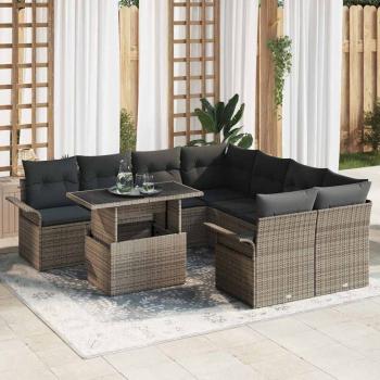 ARDEBO.de - 9-teiliges Garten Sofa Set mit Kissen Grau Poly-Rattan