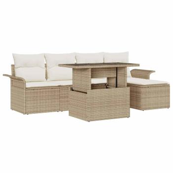 ARDEBO.de - 6-teiliges Garten Sofa Set mit Kissen Beige Poly Rattan