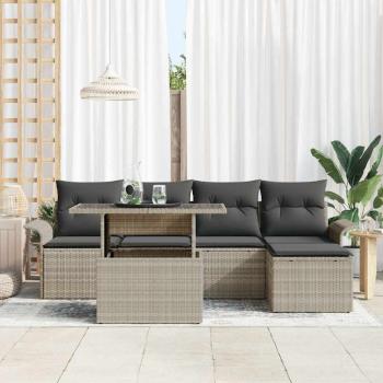 6-teiliges Garten Sofa Set mit Kissen in Hellgrauem Poly Rattan