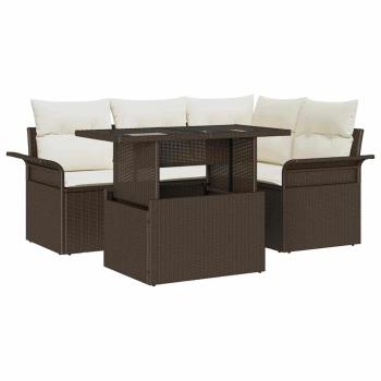 5-teiliges Garten Sofa Set mit Kissen Braun Poly Rattan
