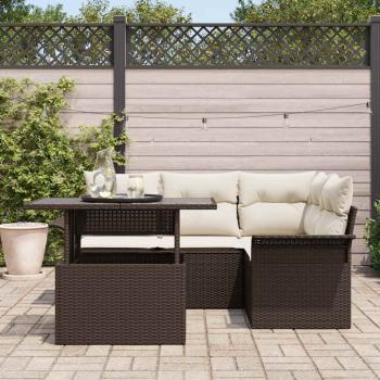 5-teiliges Garten Sofa Set mit Kissen Braun Poly Rattan
