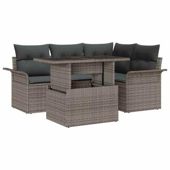 5-teiliges Garten Sofa Set mit Kissen Grau Poly Rattan
