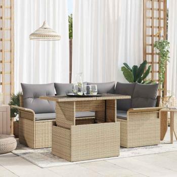 ARDEBO.de - 5-teiliges Garten Sofa Set mit Kissen Beige Poly Rattan