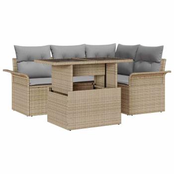 5-teiliges Garten Sofa Set mit Kissen Beige Poly Rattan