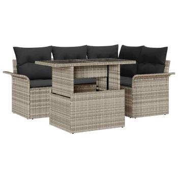 5-teiliges Garten-Sofa-Set mit Kissen hellgrau Poly-Rattan