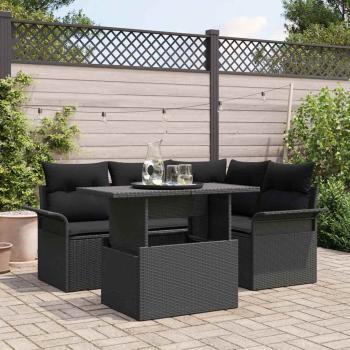 ARDEBO.de - 5-teiliges Garten Sofa Set mit Kissen Schwarz Poly Rattan