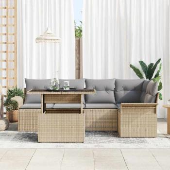 6-teiliges Garten-Sofa-Set mit Kissen Beige Poly Rattan
