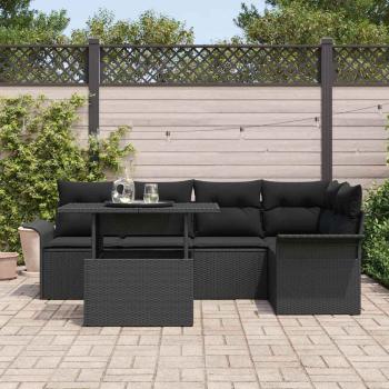 6-teiliges Garten Sofa Set mit Kissen Schwarz Poly Rattan