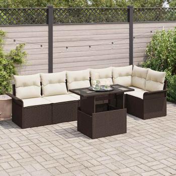ARDEBO.de - Gartensofa-set mit Kissen 7 pcs Braun Poly-Rattan