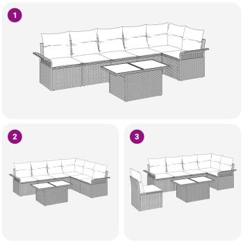 7-teiliges Garten-Sofa-Set mit Kissen Beige Poly Rattan