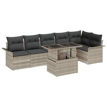7-teiliges Garten Sofa Set mit Kissen in Hellgrau aus Poly Rattan