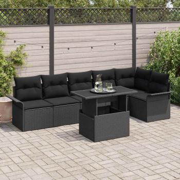 ARDEBO.de - 7-teiliges Garten Sofa Set mit Kissen Schwarz Poly Rattan