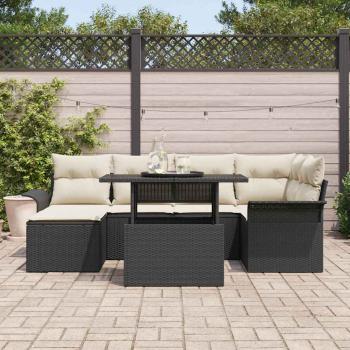 7-teiliges Garten Sofa Set mit Kissen in Schwarz Poly Rattan