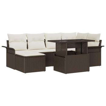 7-teiliges Garten Sofa Set mit Kissen Braun Poly Rattan