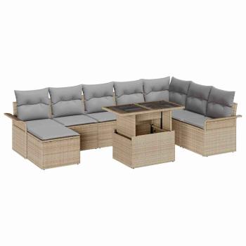 9-teiliges Garten Sofa Set mit Kissen Beige Poly Rattan