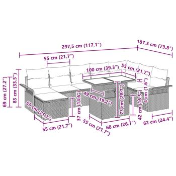 9-teiliges Garten Sofa Set mit Kissen Beige Poly Rattan