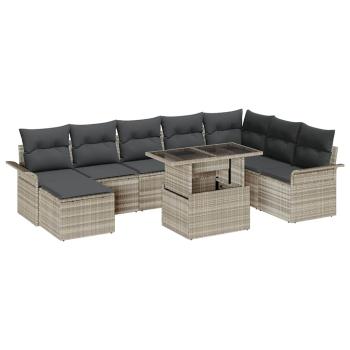 9-teiliges Garten Sofa Set mit Kissen in Hellgrau Kunststoff Rattan