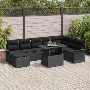 ARDEBO.de - 9-teiliges Garten-Sofaset mit Kissen in Schwarz aus Poly-Rattan