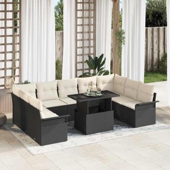 ARDEBO.de - 10-teiliges Garten-Sofa-Set mit Kissen Schwarz Poly-Rattan