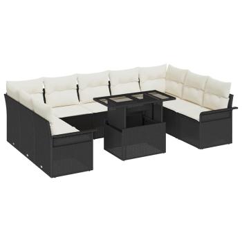 10-teiliges Garten-Sofa-Set mit Kissen Schwarz Poly-Rattan
