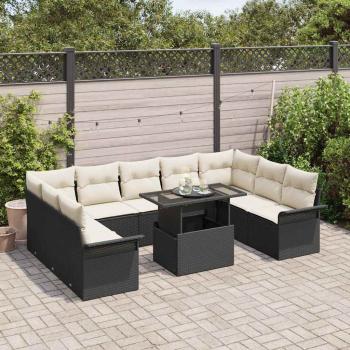 10-teiliges Garten-Sofa-Set mit Kissen Schwarz Poly-Rattan