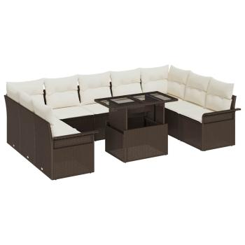 10-teiliges Garten Sofa Set mit Kissen Braun Poly Rattan
