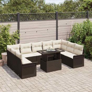 10-teiliges Garten Sofa Set mit Kissen Braun Poly Rattan