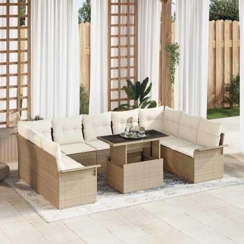 ARDEBO.de - 10-teiliges Gartensofa-Set mit Kissen Beige Poly Rattan