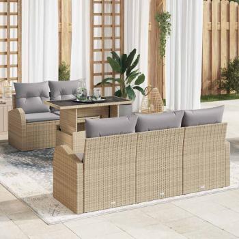 ARDEBO.de - 6-teiliges Garten-Sofa-Set mit Kissen Beige Poly-Rattan