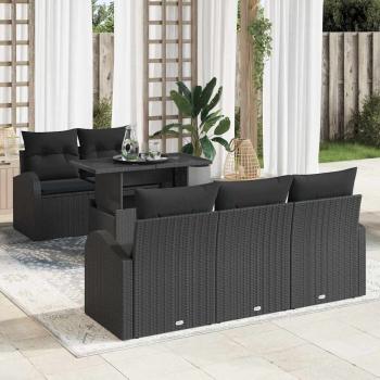 ARDEBO.de - 6-teiliges Garten-Sofa-Set mit Kissen Schwarz Poly-Rattan