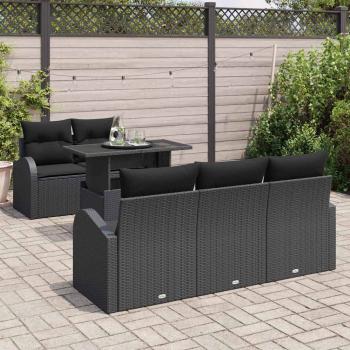 6-teiliges Garten-Sofa-Set mit Kissen Schwarz Poly-Rattan