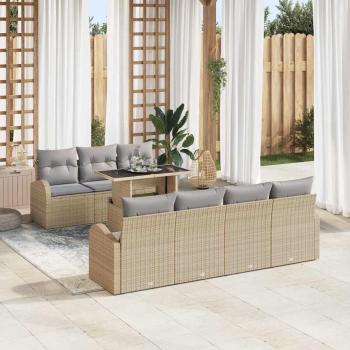 ARDEBO.de - 8-teiliges Garten Sofa Set mit Kissen Beige Poly Rattan