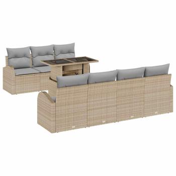 8-teiliges Garten Sofa Set mit Kissen Beige Poly Rattan